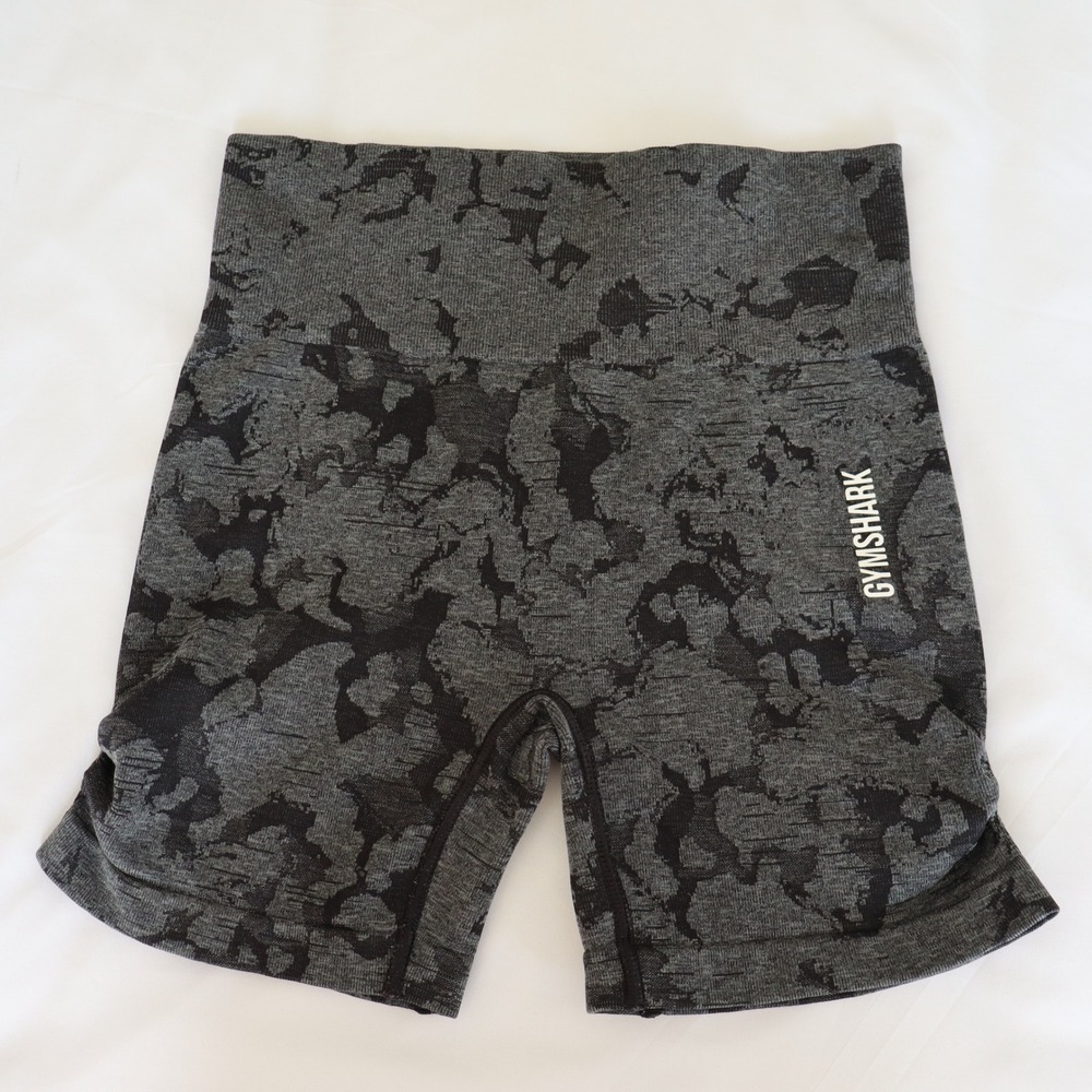 Gymshark Women's Small Adapt Seamless Asphalt Camo Workout Shorts Gray Black